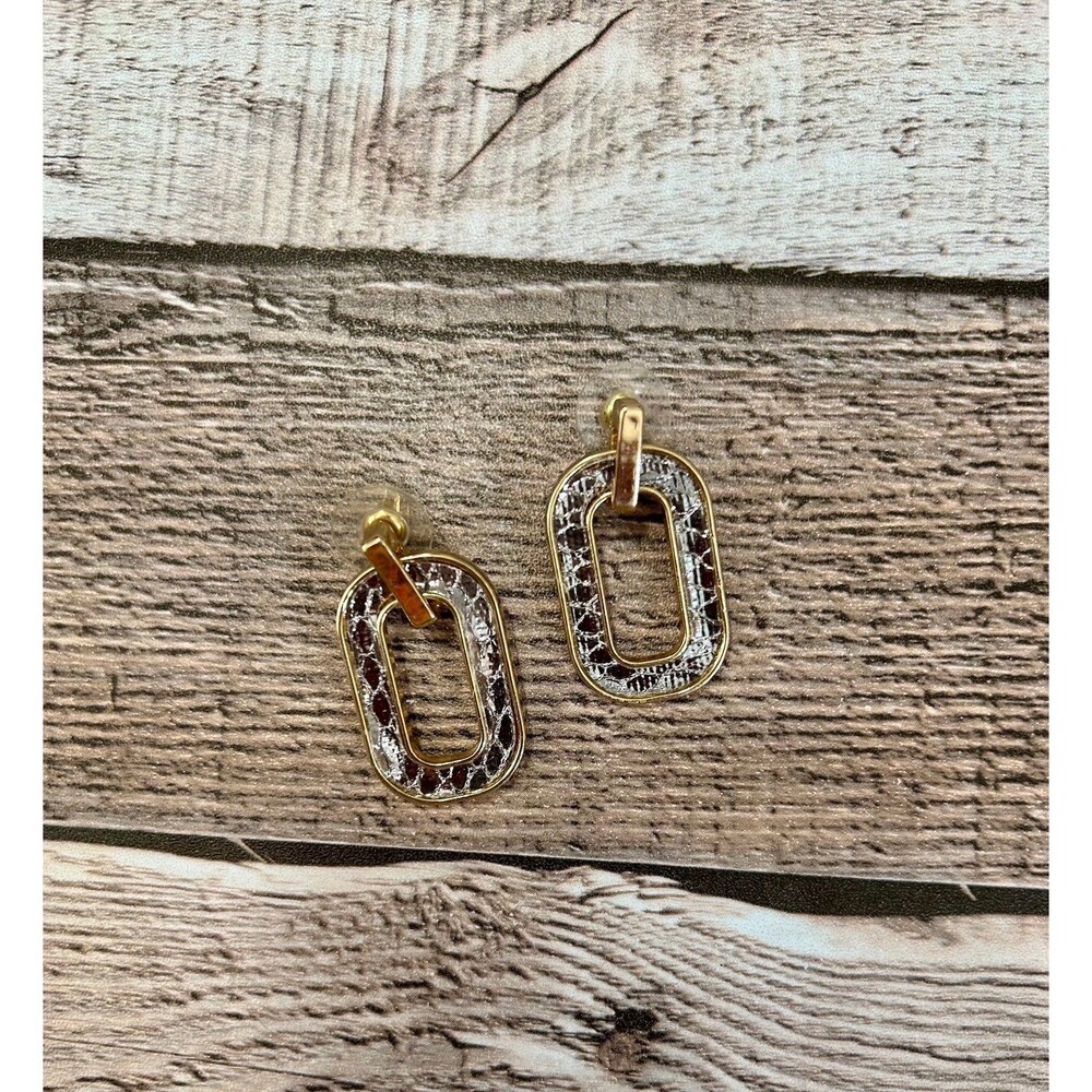 Nine West Gold Tone & Silver Snake Print Earrings Dressy Casual Trendy